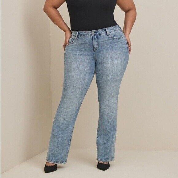 NWT Torrid 24T Slim Boot mid rise Jean Medium Wash tall long 0635 distressed - Picture 1 of 13